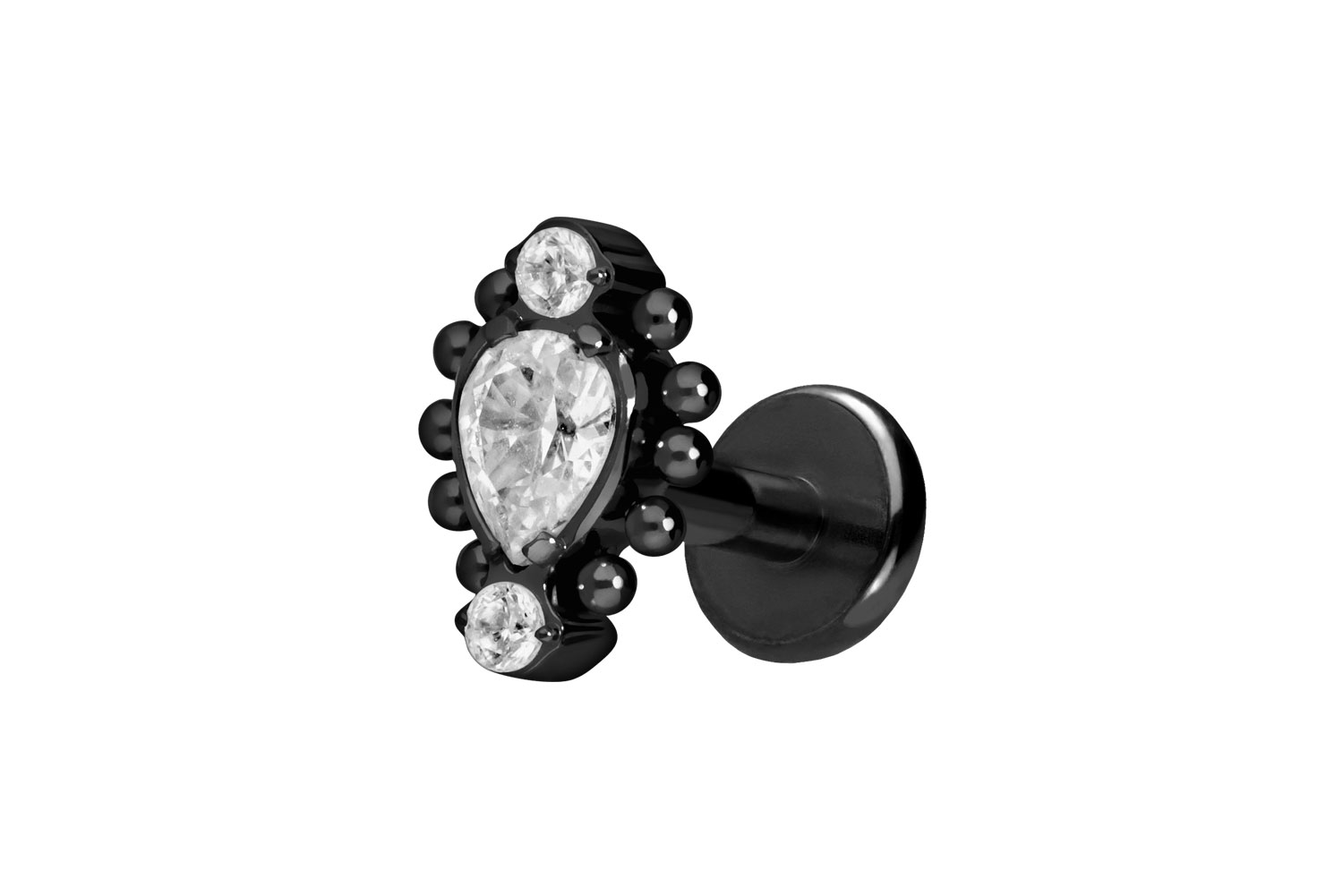 Titan Labret Piercing mit Push Fit 3 EINGEFASSTE KRISTALLE + KUGELN
